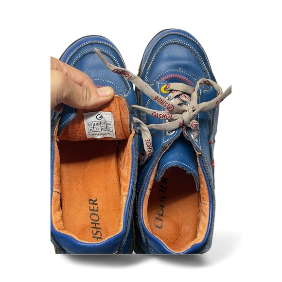 TMA EYES CHSHOER WOMENS US 11 BLUE LACE-UP LEATHER SNEAKERS UNIQUE FUN SHOES - Picture 10 of 10